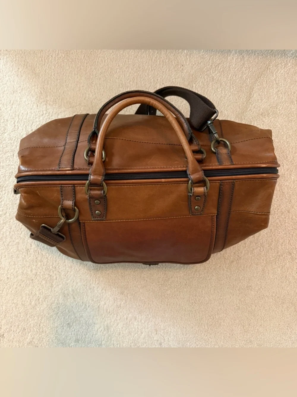 Fossil Cognac Leather Duffel Bag